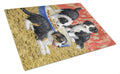 Border Collie Pups Cutting Board Tempered Glass Kitchen Cutting Surface, Heat Resistant Chopping, Non-Slip Feet, Food Prep & Serving