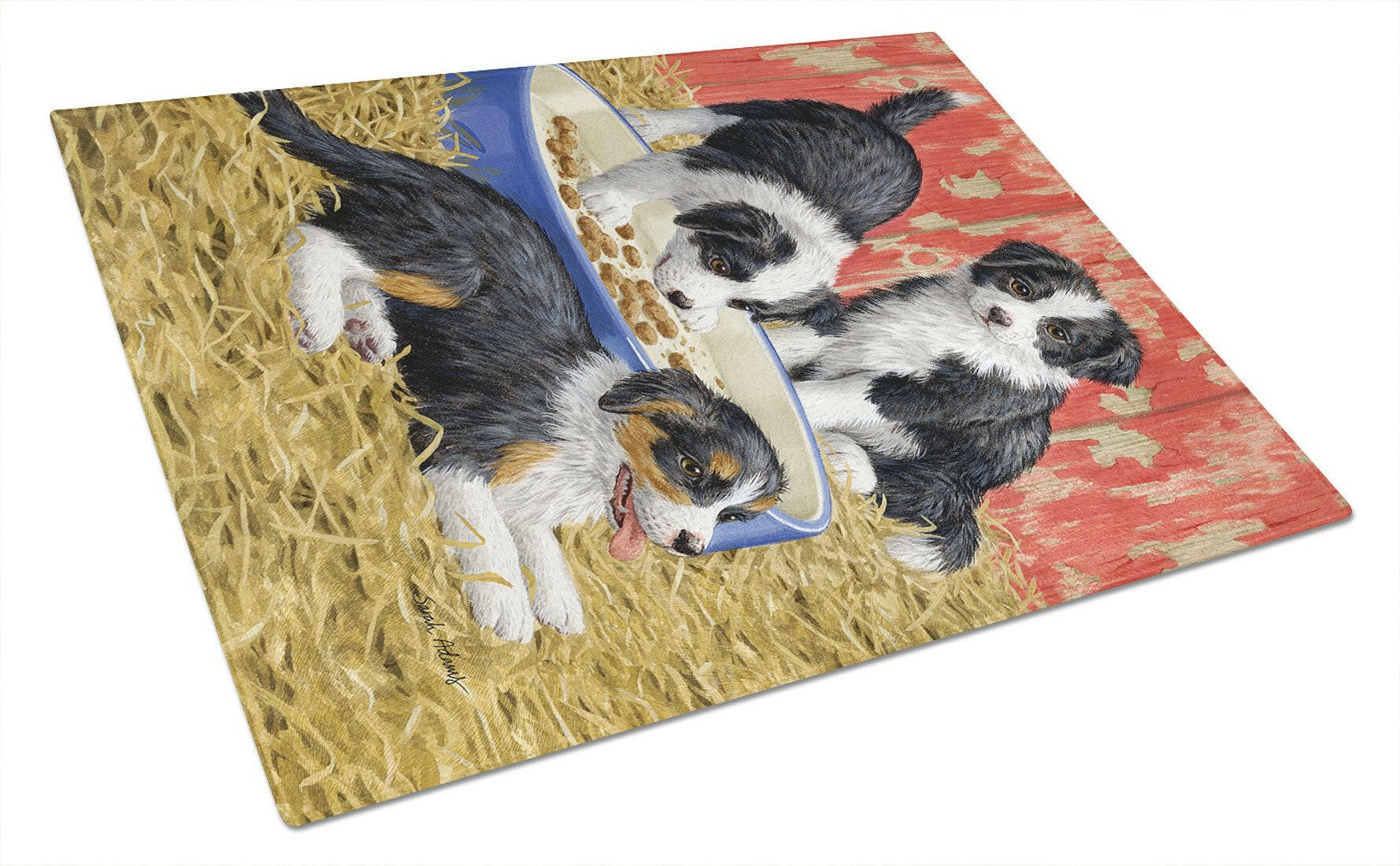 Border Collie Pups Cutting Board Tempered Glass Kitchen Cutting Surface, Heat Resistant Chopping, Non-Slip Feet, Food Prep & Serving