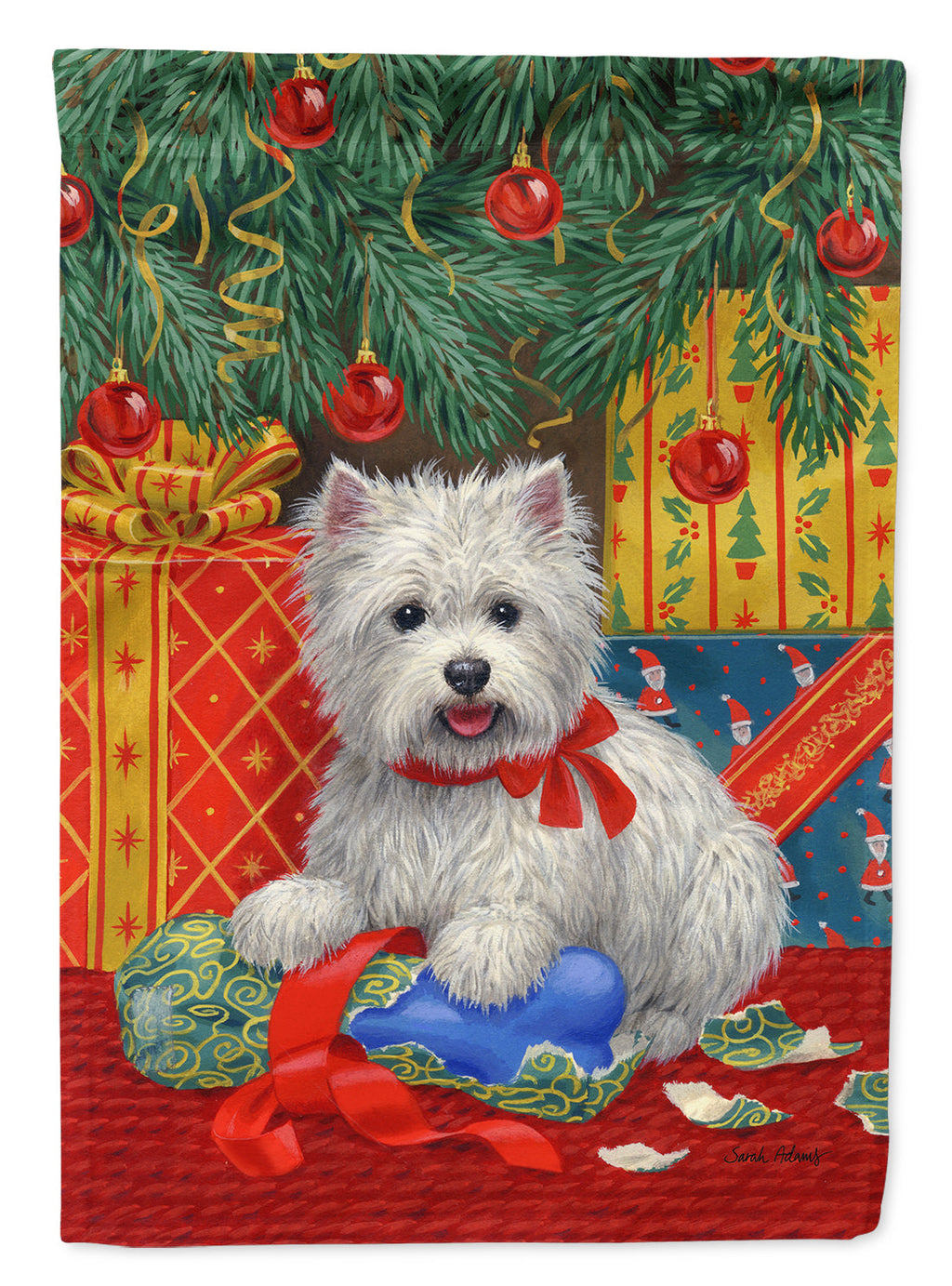 Westie Christmas Packages House Flag 28x40 Porch Sleeve Pole Decorative Outside Yard Banner Artwork Wall Hanging, Polyester