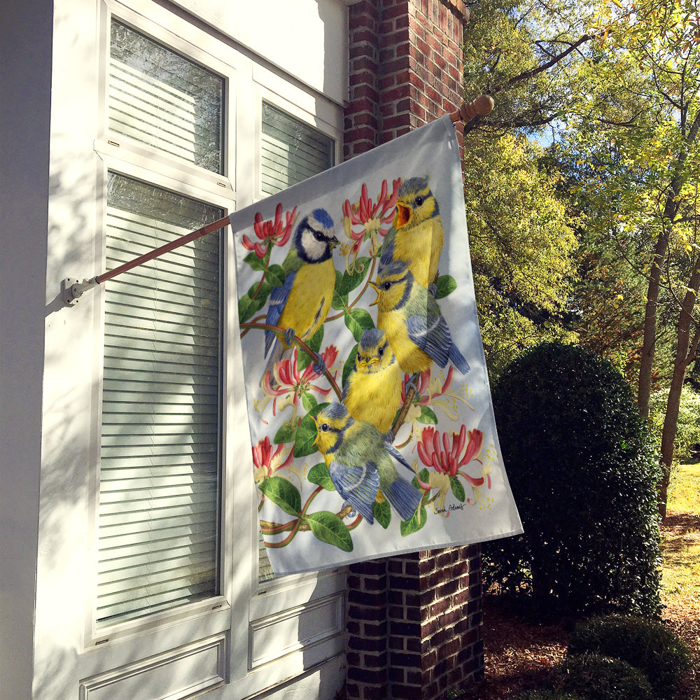 Eurasian Blue Tits at feeding time House Flag 28x40 Porch Sleeve Pole Decorative Outside Yard Banner Artwork Wall Hanging, Polyester