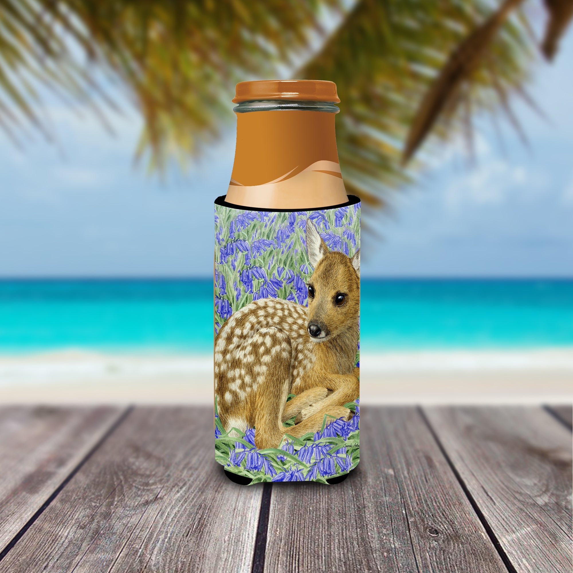 Deer Fawn Slim Can Hugger , Insulated Foam Hugger for 12 oz Slim Cans, Beer Bottles & Water Bottles, Printed in USA