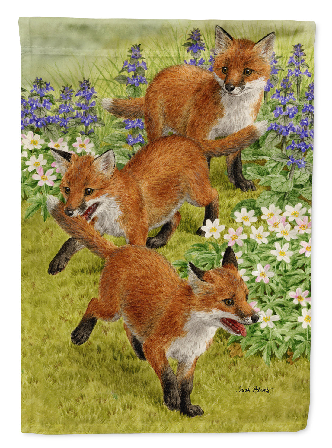 Fox Cubs House Flag 28x40 Porch Sleeve Pole Decorative Outside Yard Banner Artwork Wall Hanging, Polyester
