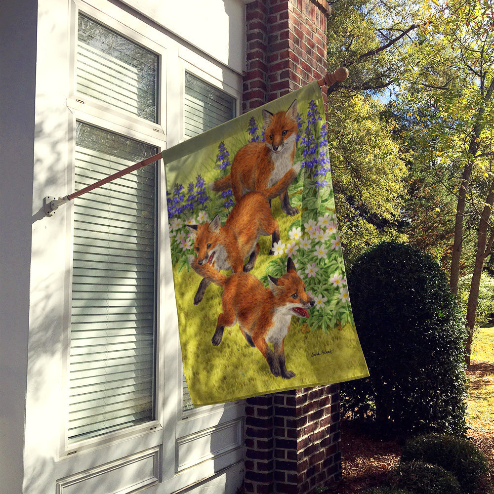 Fox Cubs House Flag 28x40 Porch Sleeve Pole Decorative Outside Yard Banner Artwork Wall Hanging, Polyester
