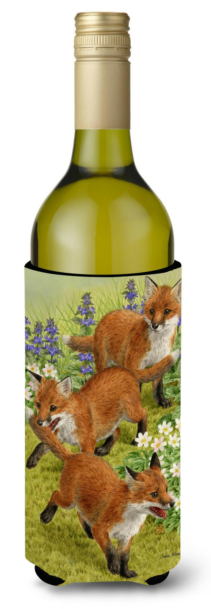 Fox Cubs Wine Bottle Hugger Gift Sleeve for Standard 750 ml Bottles, Insulated Reusable Also Fits Mini Shot & Pint Bottles
