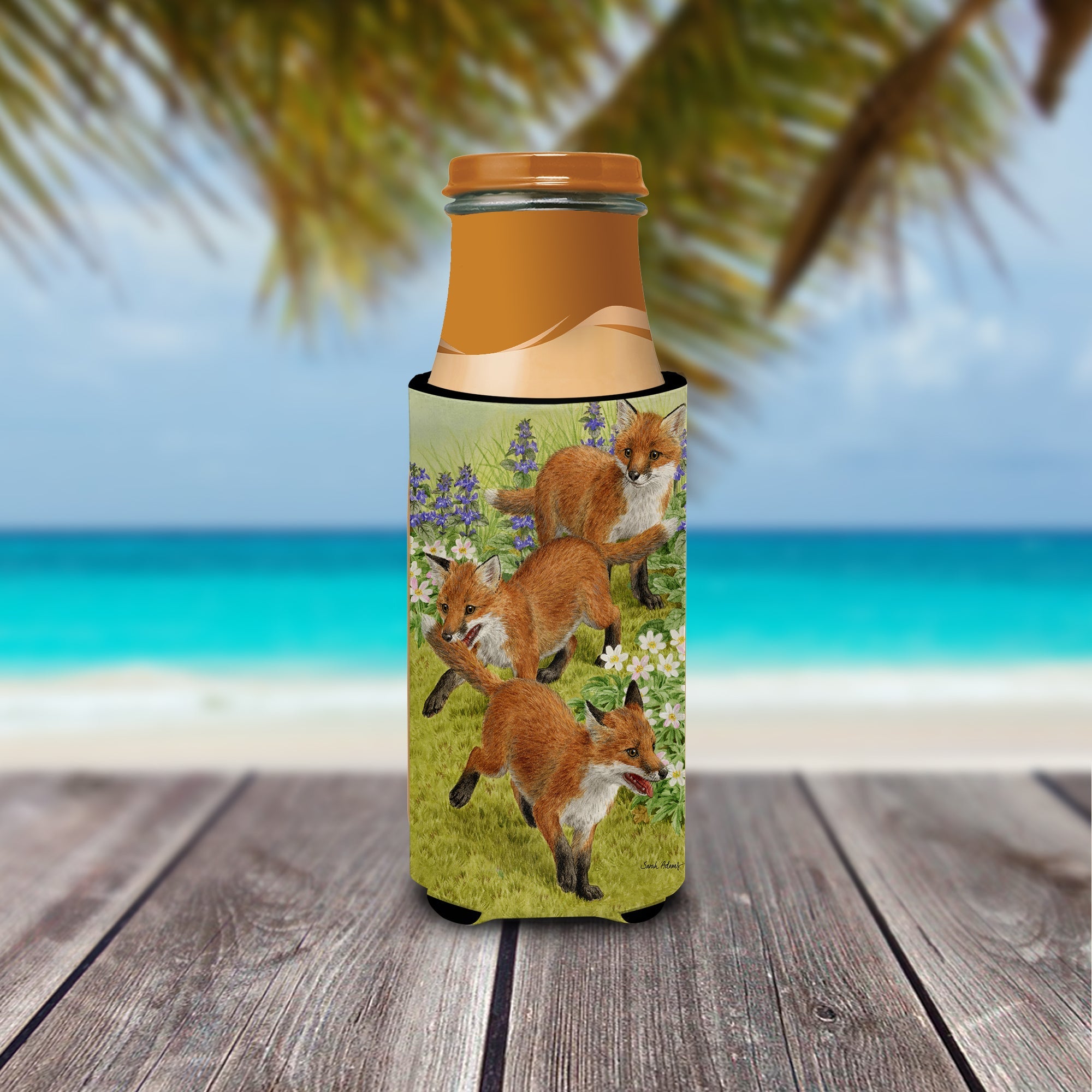 Fox Cubs Slim Can Hugger , Insulated Foam Hugger for 12 oz Slim Cans, Beer Bottles & Water Bottles, Printed in USA