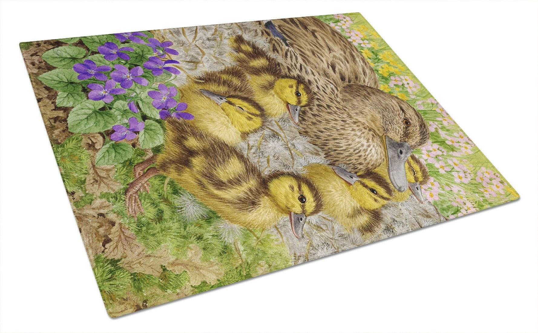 Female Mallard Duck and Ducklings Cutting Board Tempered Glass Kitchen Cutting Surface, Heat Resistant Chopping, Non-Slip Feet, Food Prep & Serving