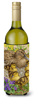 Female Mallard Duck and Ducklings Wine Bottle Hugger Gift Sleeve for Standard 750 ml Bottles, Insulated Reusable Also Fits Mini Shot & Pint Bottles
