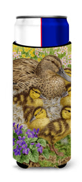 Female Mallard Duck and Ducklings Slim Can Hugger , Insulated Foam Hugger for 12 oz Slim Cans, Beer Bottles & Water Bottles, Printed in USA