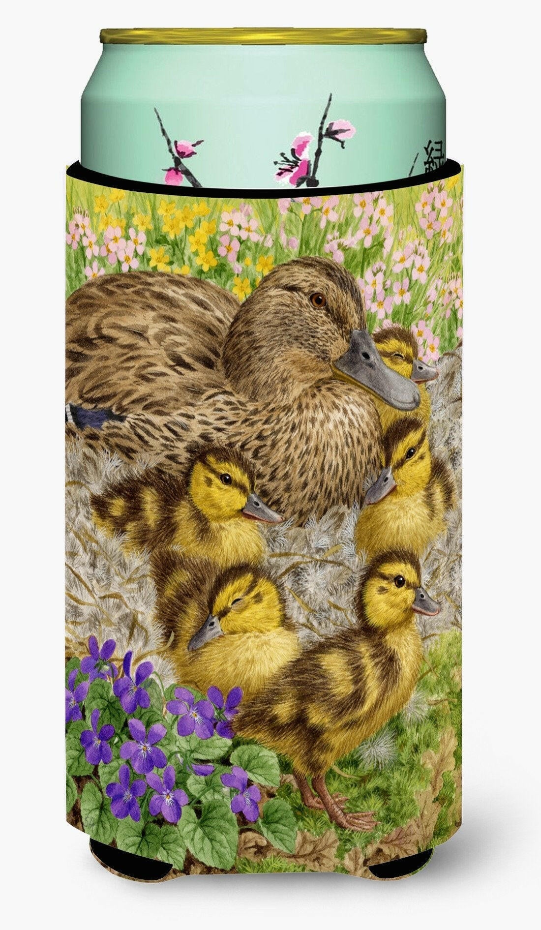 Female Mallard Duck and Ducklings Tall Boy Hugger Can Cooler Sleeve Machine Washable Drink Collapsible Insulator Beverage Insulated Holder
