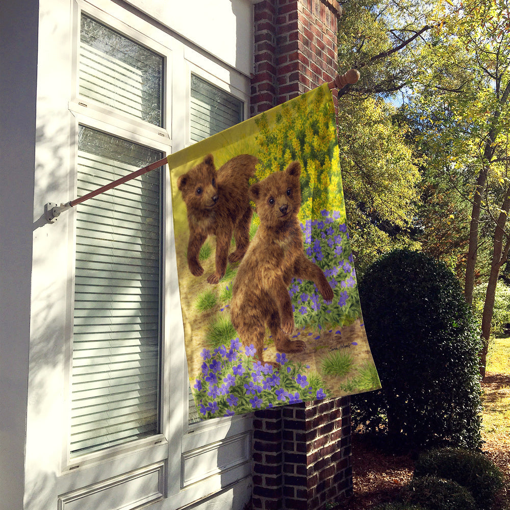 Bear Cubs House Flag 28x40 Porch Sleeve Pole Decorative Outside Yard Banner Artwork Wall Hanging, Polyester
