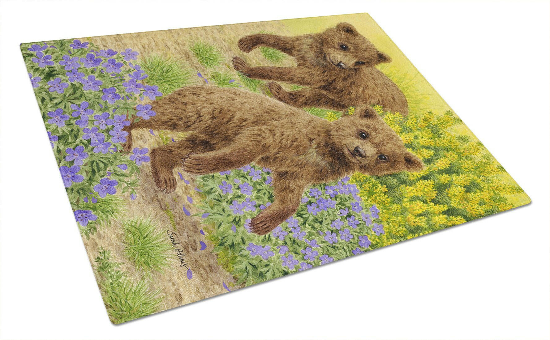 Bear Cubs Cutting Board Tempered Glass Kitchen Cutting Surface, Heat Resistant Chopping, Non-Slip Feet, Food Prep & Serving