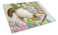 Birman Cat and Cottage Cutting Board Tempered Glass Kitchen Cutting Surface, Heat Resistant Chopping, Non-Slip Feet, Food Prep & Serving