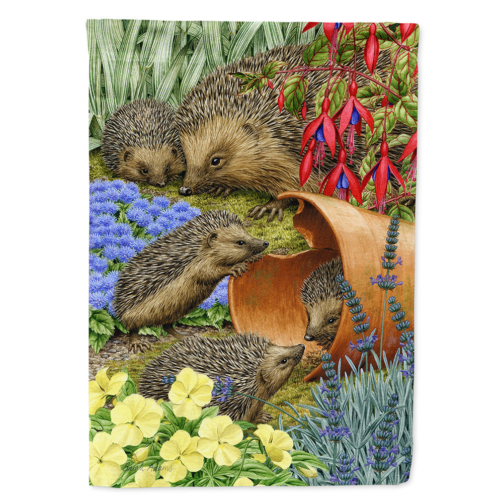 Hedgehogs in the Flower Pot House Flag 28x40 Porch Sleeve Pole Decorative Outside Yard Banner Artwork Wall Hanging, Polyester