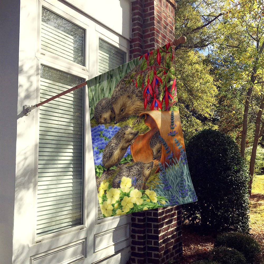 Hedgehogs in the Flower Pot House Flag 28x40 Porch Sleeve Pole Decorative Outside Yard Banner Artwork Wall Hanging, Polyester