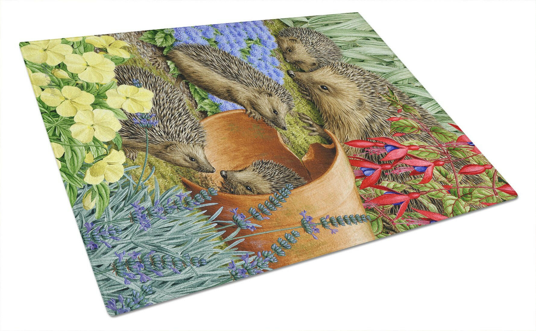 Hedgehogs in the Flower Pot Cutting Board Tempered Glass Kitchen Cutting Surface, Heat Resistant Chopping, Non-Slip Feet, Food Prep & Serving