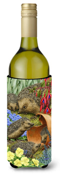 Hedgehogs in the Flower Pot Wine Bottle Hugger Gift Sleeve for Standard 750 ml Bottles, Insulated Reusable Also Fits Mini Shot & Pint Bottles
