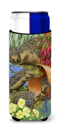 Hedgehogs in the Flower Pot Slim Can Hugger , Insulated Foam Hugger for 12 oz Slim Cans, Beer Bottles & Water Bottles, Printed in USA