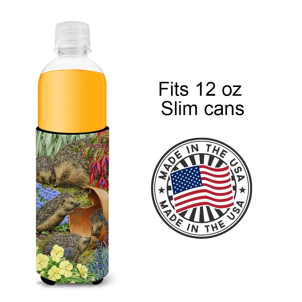 Hedgehogs in the Flower Pot Slim Can Hugger , Insulated Foam Hugger for 12 oz Slim Cans, Beer Bottles & Water Bottles, Printed in USA