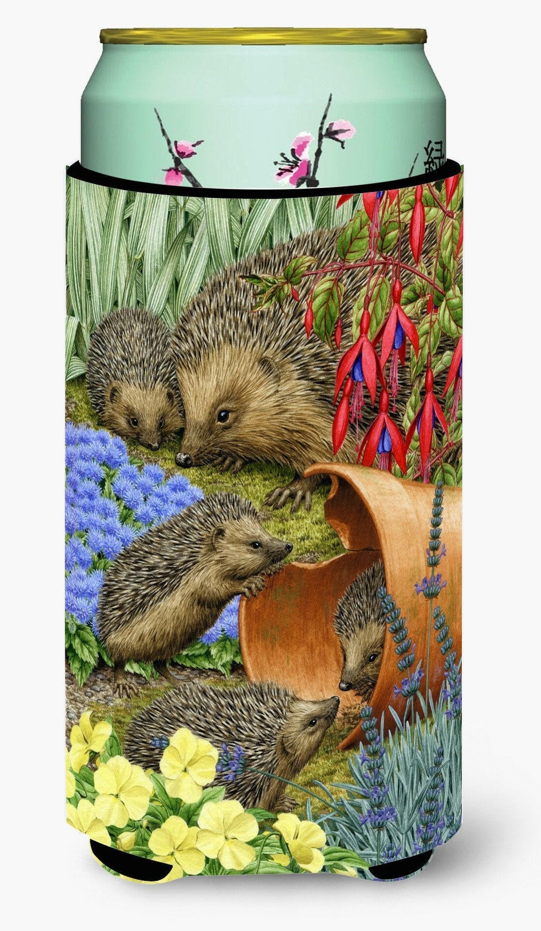 Hedgehogs in the Flower Pot Tall Boy Hugger Can Cooler Sleeve Machine Washable Drink Collapsible Insulator Beverage Insulated Holder