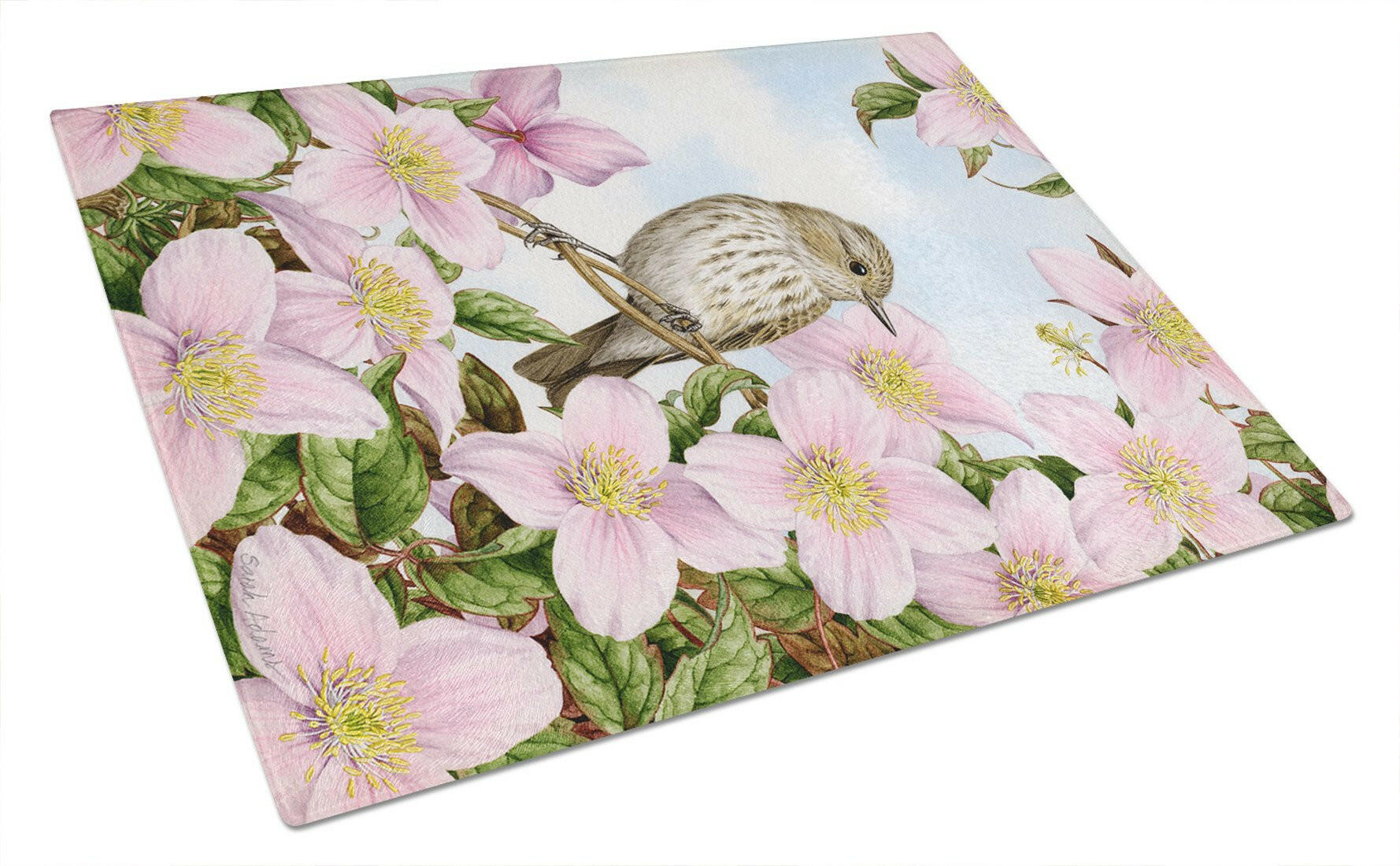 Spotted Flycatcher Cutting Board Tempered Glass Kitchen Cutting Surface, Heat Resistant Chopping, Non-Slip Feet, Food Prep & Serving