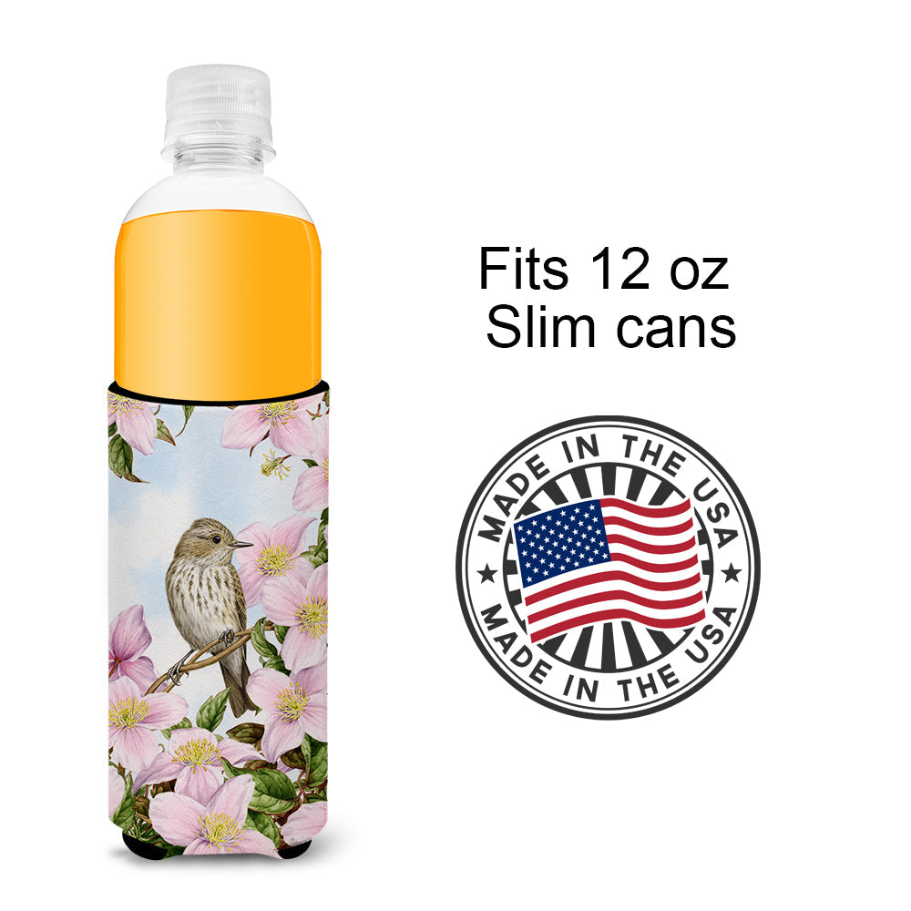Spotted Flycatcher Slim Can Hugger , Insulated Foam Hugger for 12 oz Slim Cans, Beer Bottles & Water Bottles, Printed in USA