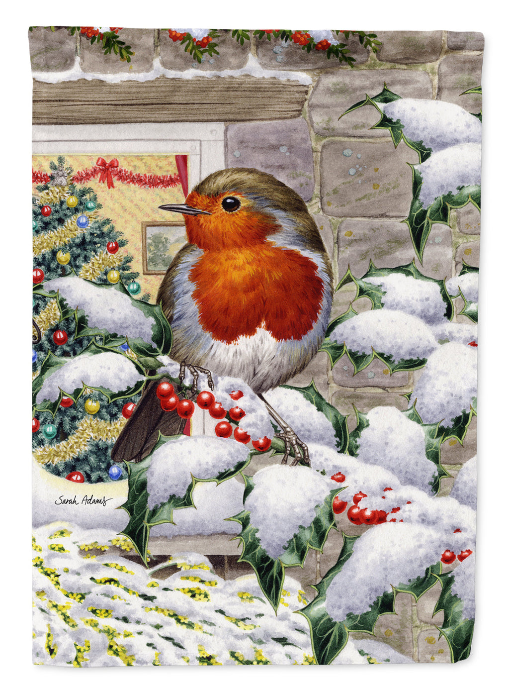 European Robin at the Window House Flag 28x40 Porch Sleeve Pole Decorative Outside Yard Banner Artwork Wall Hanging, Polyester
