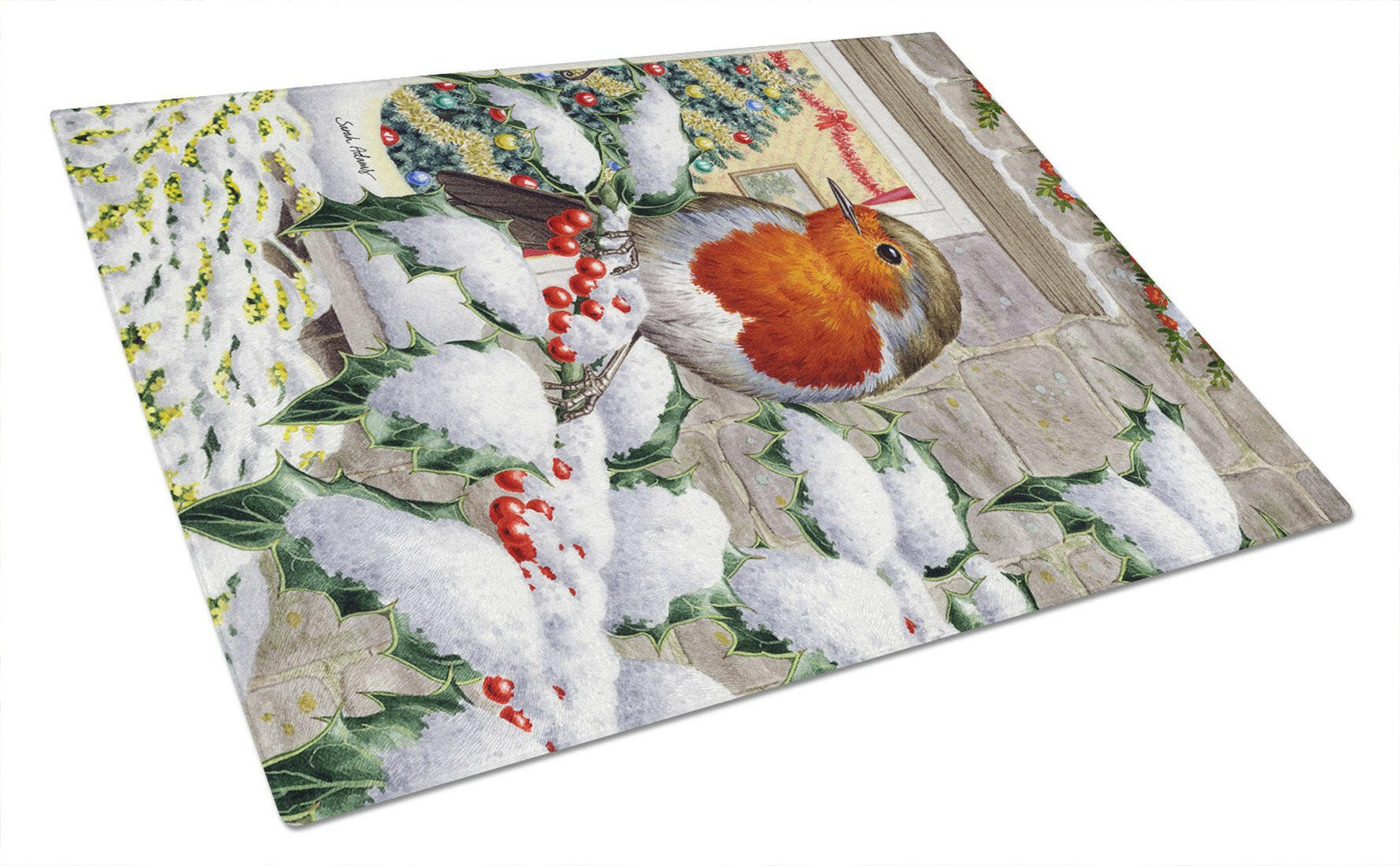 European Robin at the Window Cutting Board Tempered Glass Kitchen Cutting Surface, Heat Resistant Chopping, Non-Slip Feet, Food Prep & Serving