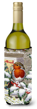 European Robin at the Window Wine Bottle Hugger Gift Sleeve for Standard 750 ml Bottles, Insulated Reusable Also Fits Mini Shot & Pint Bottles
