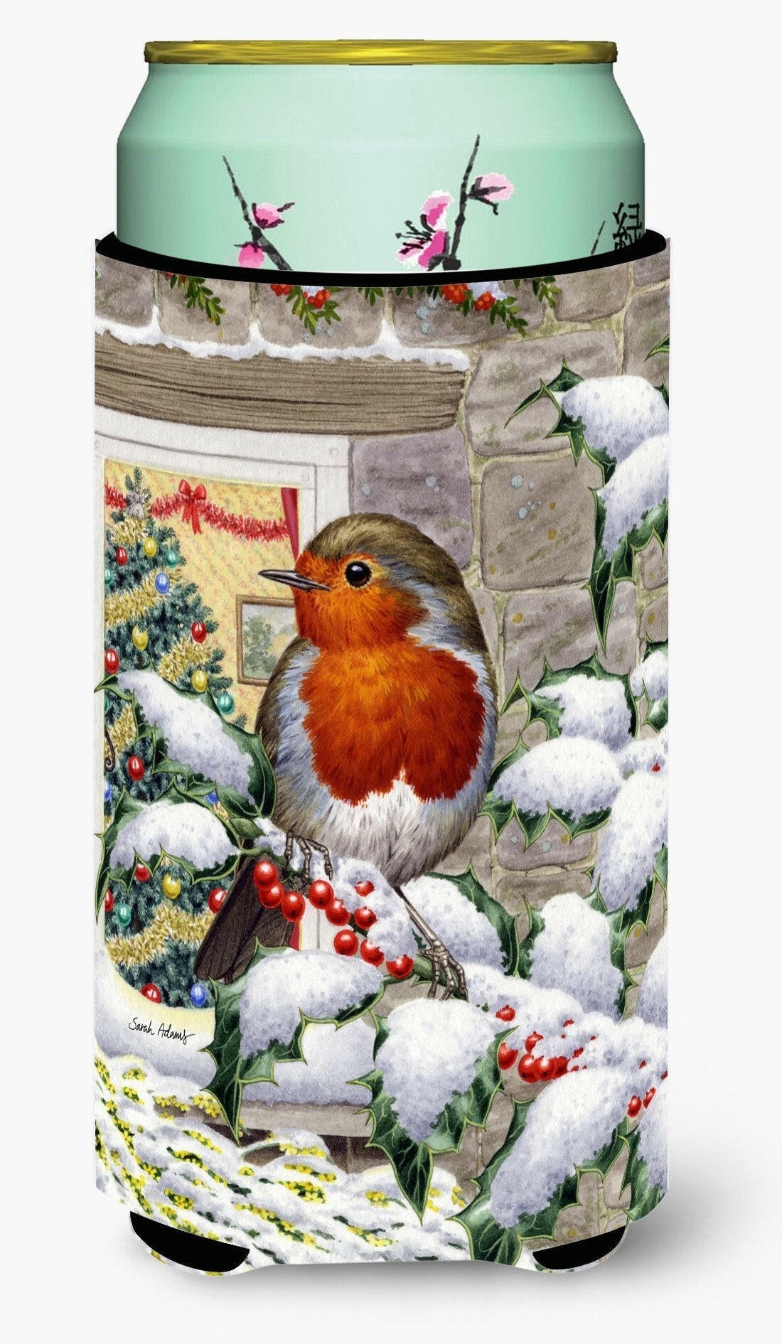 European Robin at the Window Tall Boy Hugger Can Cooler Sleeve Machine Washable Drink Collapsible Insulator Beverage Insulated Holder