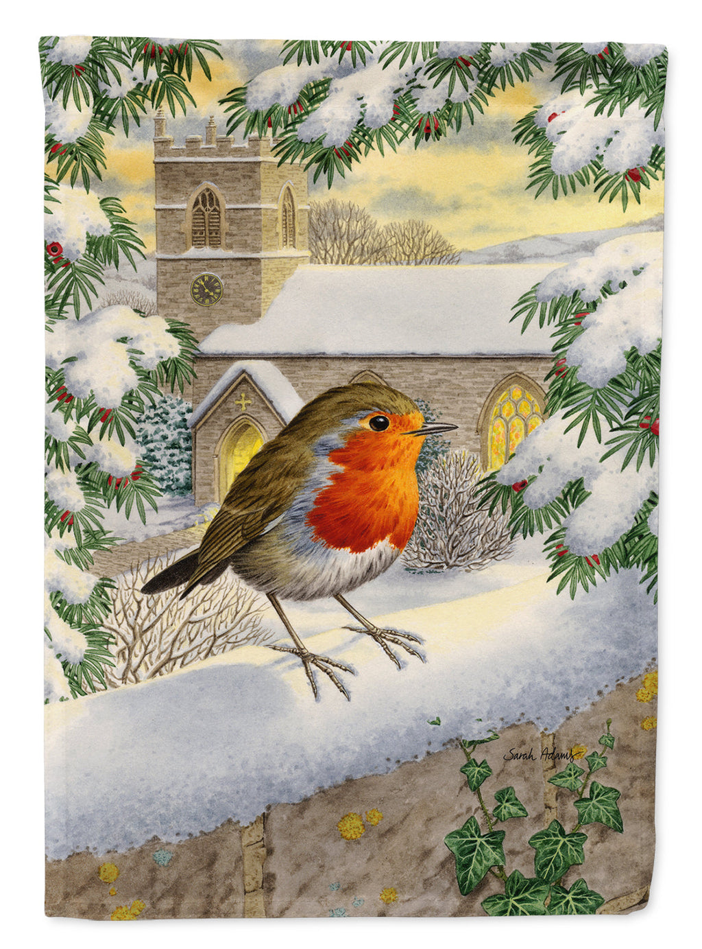 European Robin Waiting House Flag 28x40 Porch Sleeve Pole Decorative Outside Yard Banner Artwork Wall Hanging, Polyester