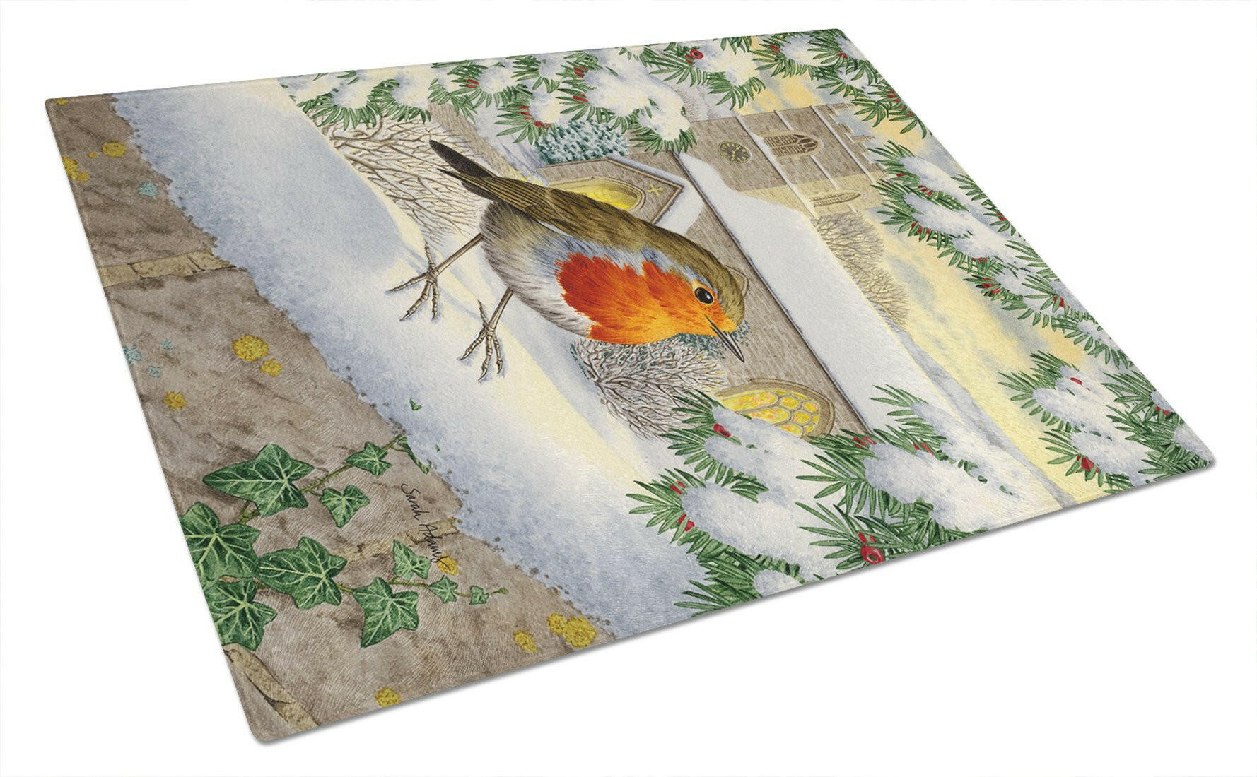 European Robin Waiting Cutting Board Tempered Glass Kitchen Cutting Surface, Heat Resistant Chopping, Non-Slip Feet, Food Prep & Serving