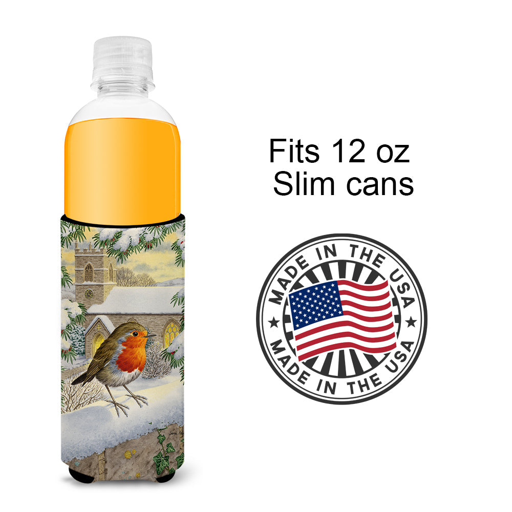 European Robin Waiting Slim Can Hugger , Insulated Foam Hugger for 12 oz Slim Cans, Beer Bottles & Water Bottles, Printed in USA