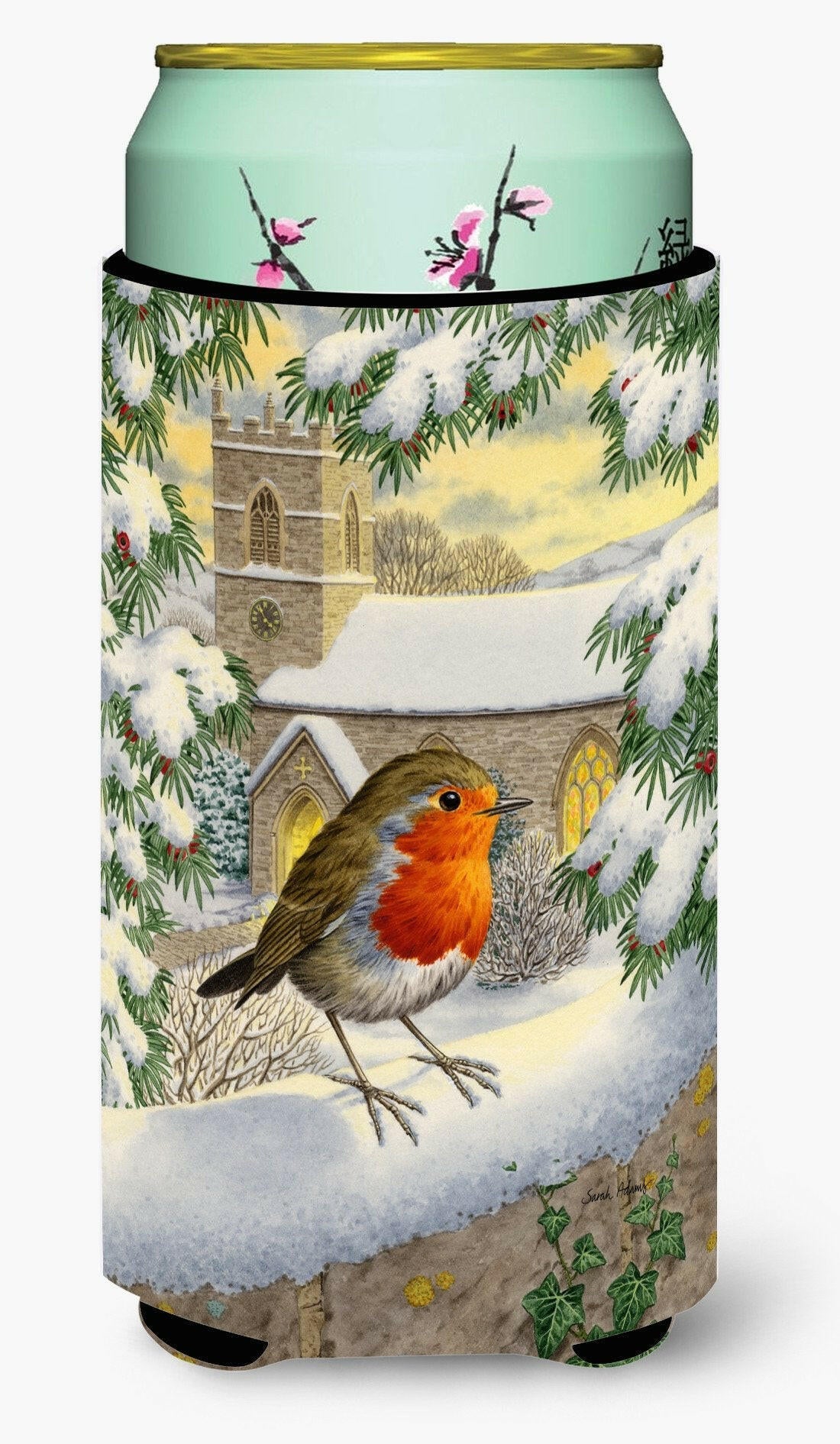 European Robin Waiting Tall Boy Hugger Can Cooler Sleeve Machine Washable Drink Collapsible Insulator Beverage Insulated Holder