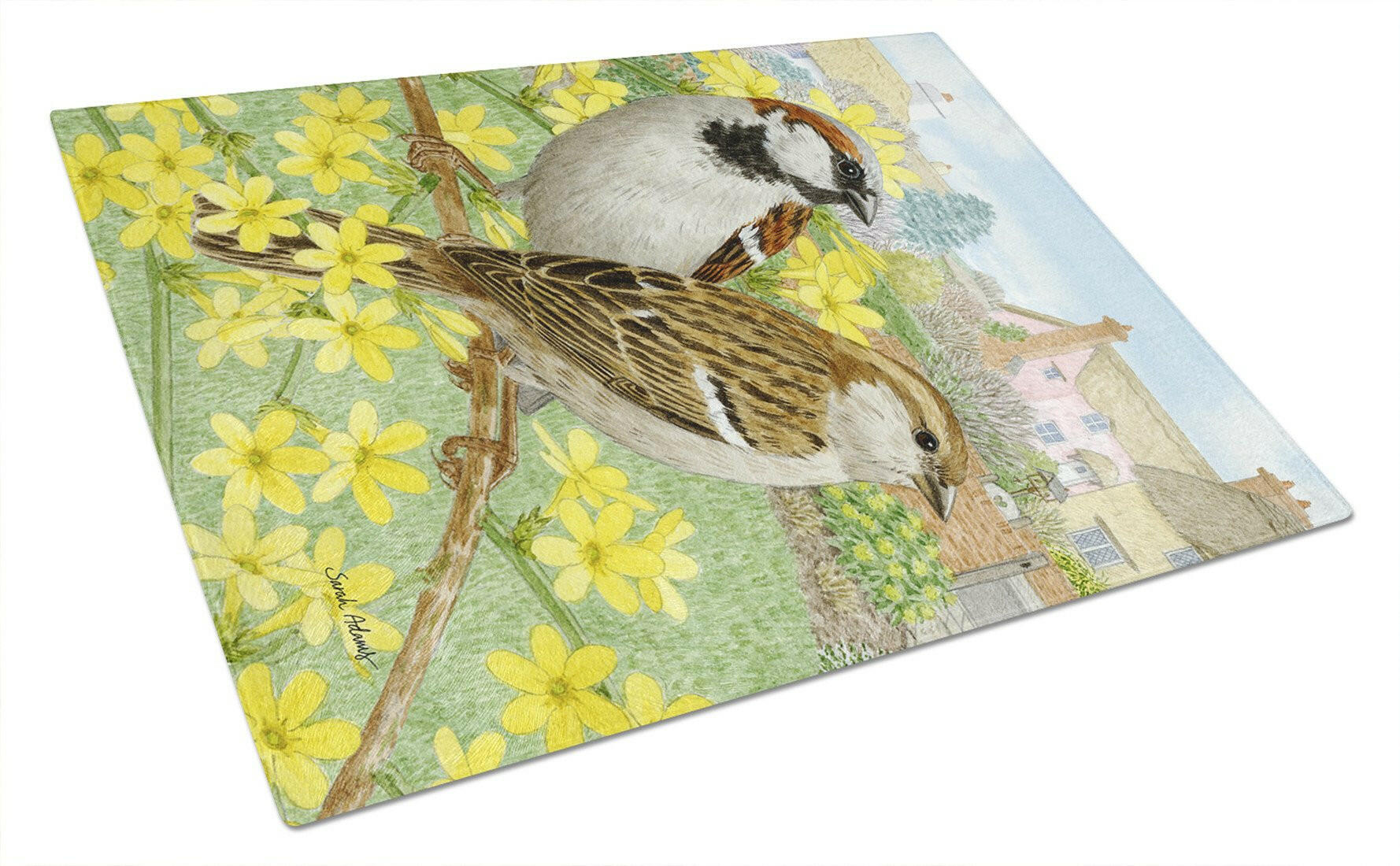 House Sparrows Cutting Board Tempered Glass Kitchen Cutting Surface, Heat Resistant Chopping, Non-Slip Feet, Food Prep & Serving