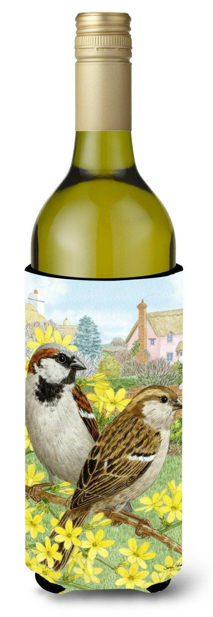 House Sparrows Wine Bottle Hugger Gift Sleeve for Standard 750 ml Bottles, Insulated Reusable Also Fits Mini Shot & Pint Bottles