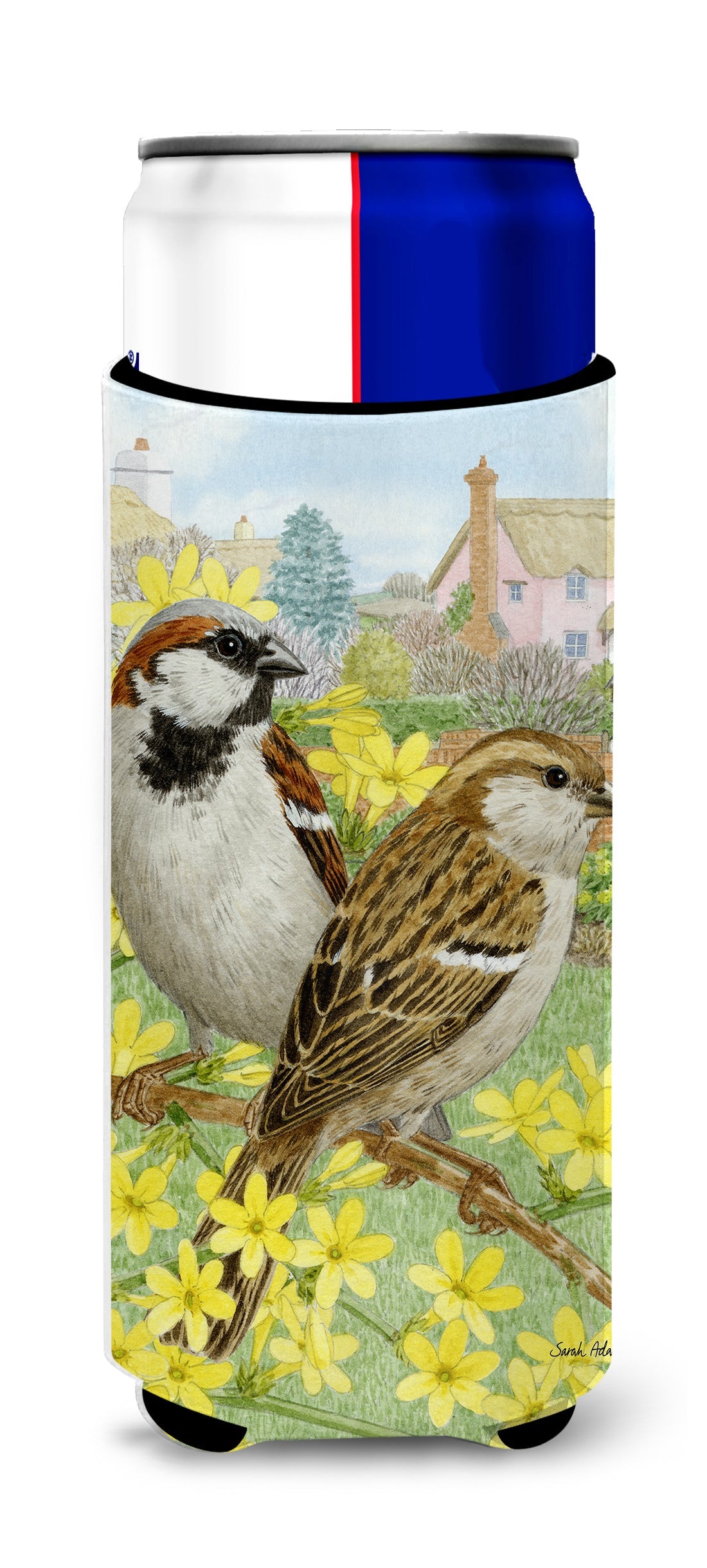 House Sparrows Slim Can Hugger , Insulated Foam Hugger for 12 oz Slim Cans, Beer Bottles & Water Bottles, Printed in USA