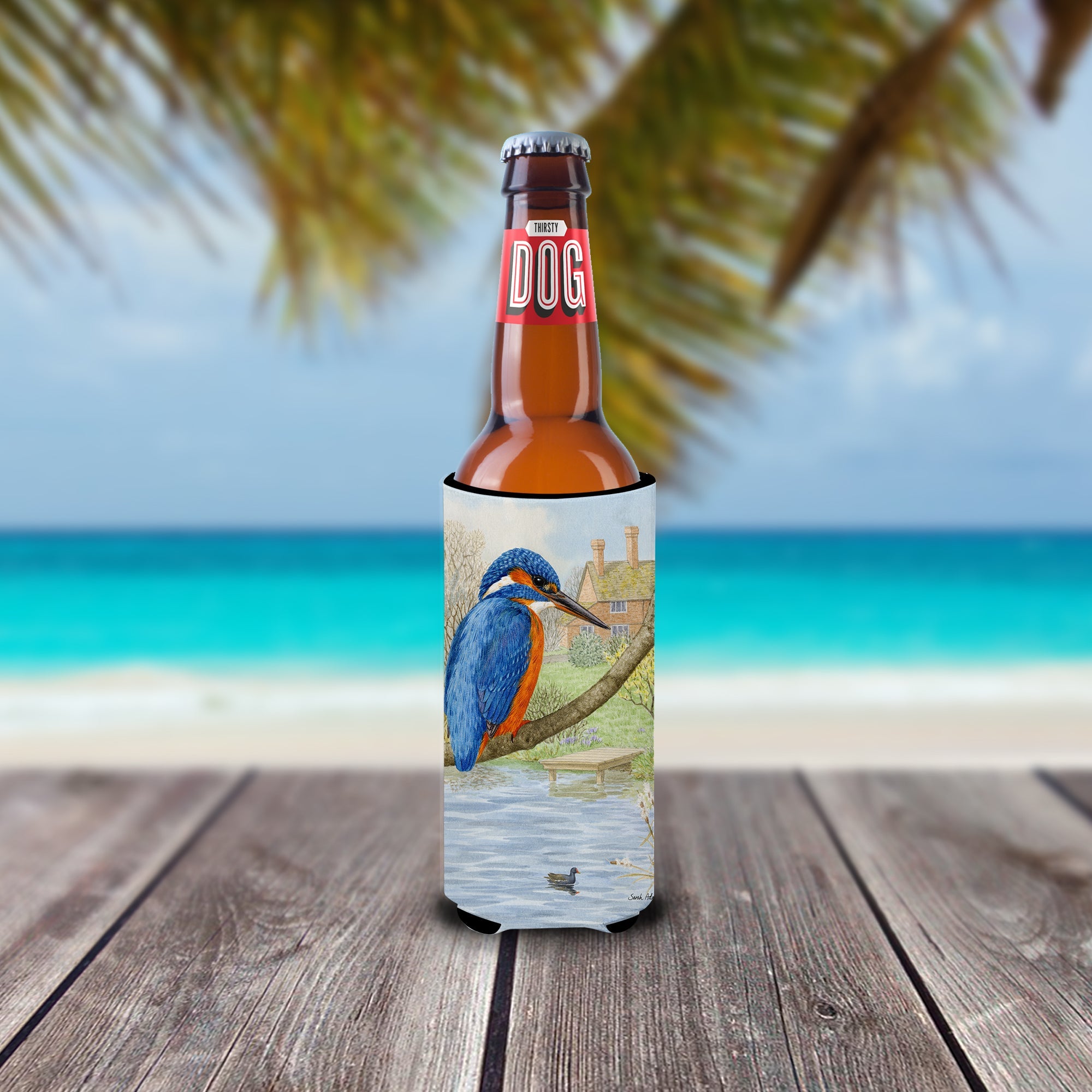 Kingfisher Slim Can Hugger , Insulated Foam Hugger for 12 oz Slim Cans, Beer Bottles & Water Bottles, Printed in USA