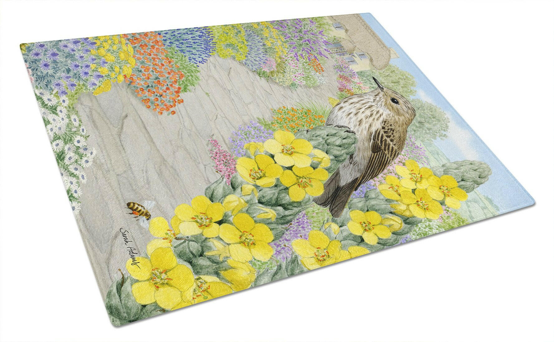 Spotted Flycatcher Cutting Board Tempered Glass Kitchen Cutting Surface, Heat Resistant Chopping, Non-Slip Feet, Food Prep & Serving