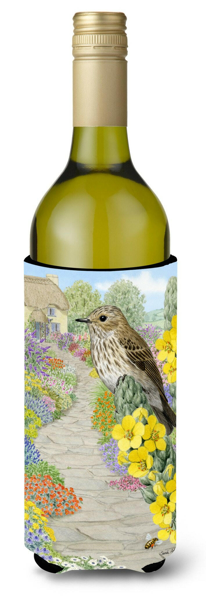 Spotted Flycatcher Wine Bottle Hugger Gift Sleeve for Standard 750 ml Bottles, Insulated Reusable Also Fits Mini Shot & Pint Bottles