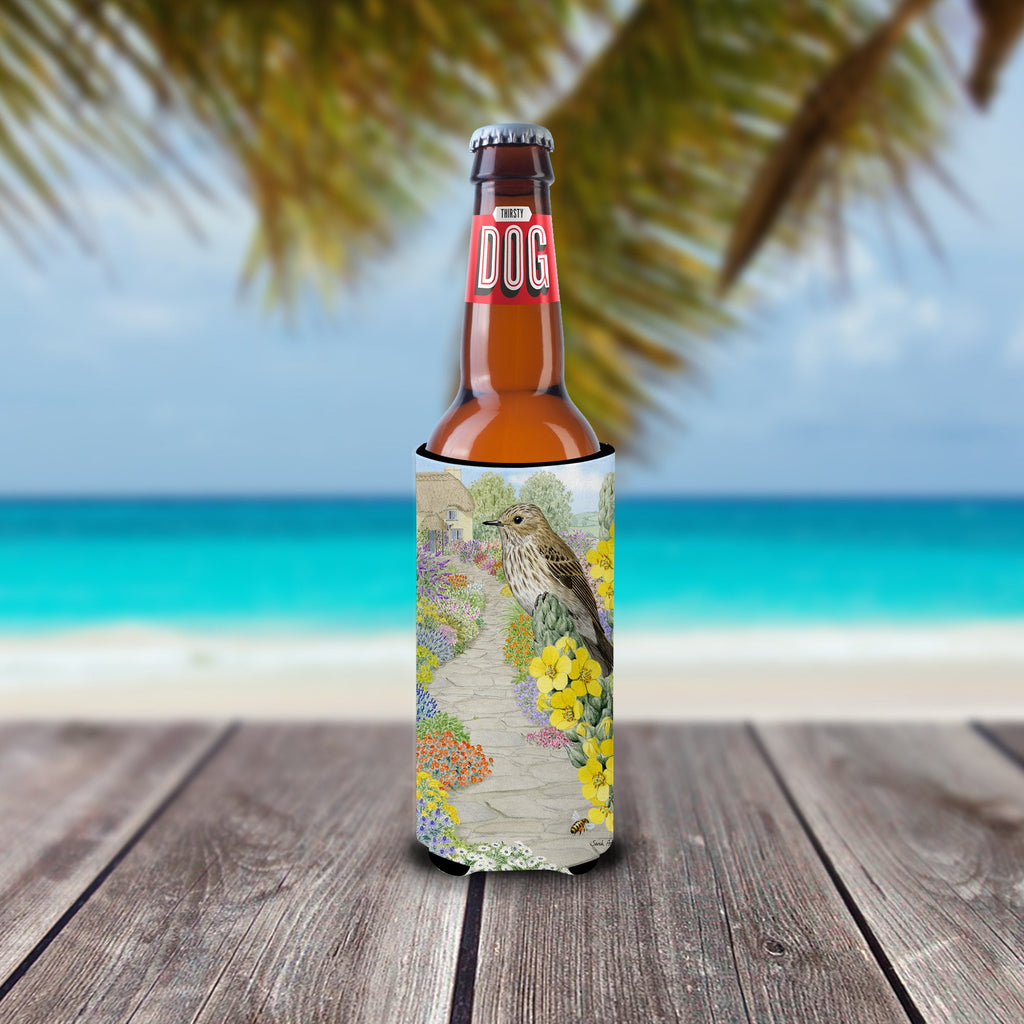 Spotted Flycatcher Slim Can Hugger , Insulated Foam Hugger for 12 oz Slim Cans, Beer Bottles & Water Bottles, Printed in USA