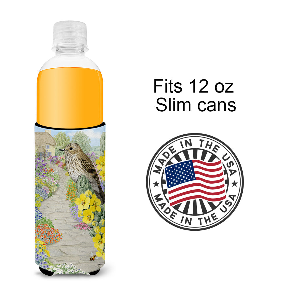 Spotted Flycatcher Slim Can Hugger , Insulated Foam Hugger for 12 oz Slim Cans, Beer Bottles & Water Bottles, Printed in USA