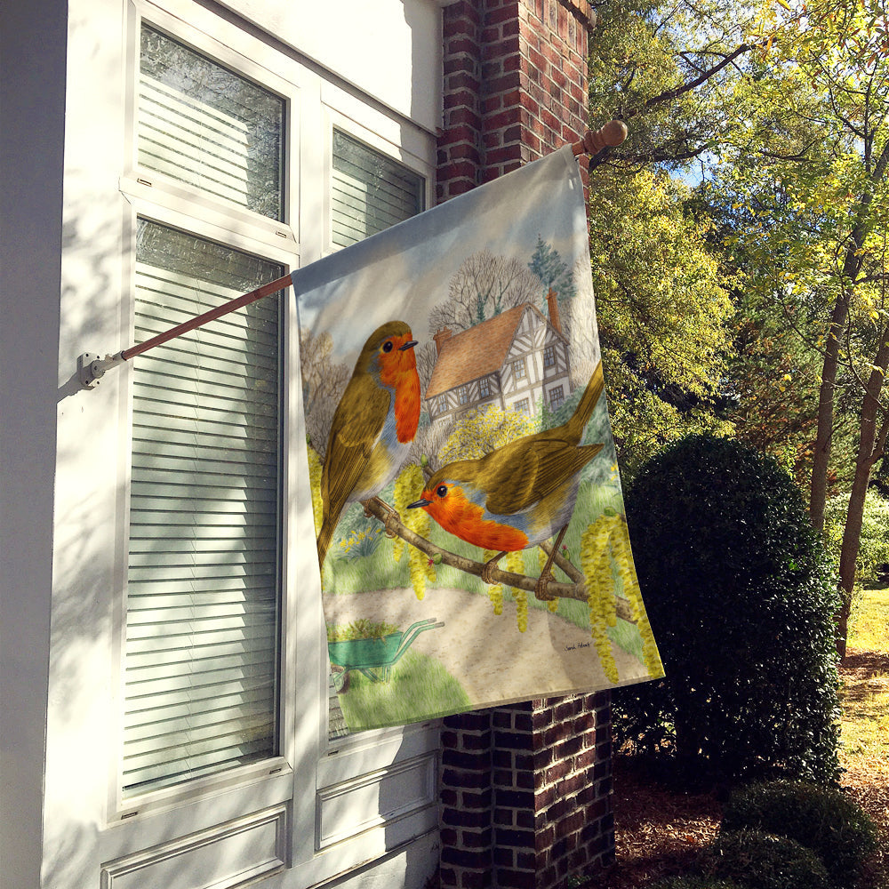 European Robins House Flag 28x40 Porch Sleeve Pole Decorative Outside Yard Banner Artwork Wall Hanging, Polyester