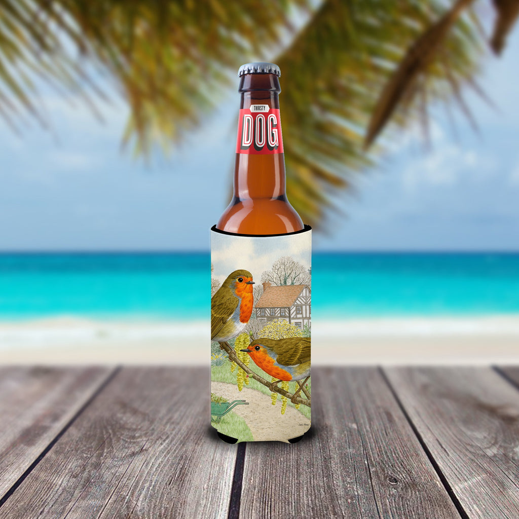 European Robins Slim Can Hugger , Insulated Foam Hugger for 12 oz Slim Cans, Beer Bottles & Water Bottles, Printed in USA