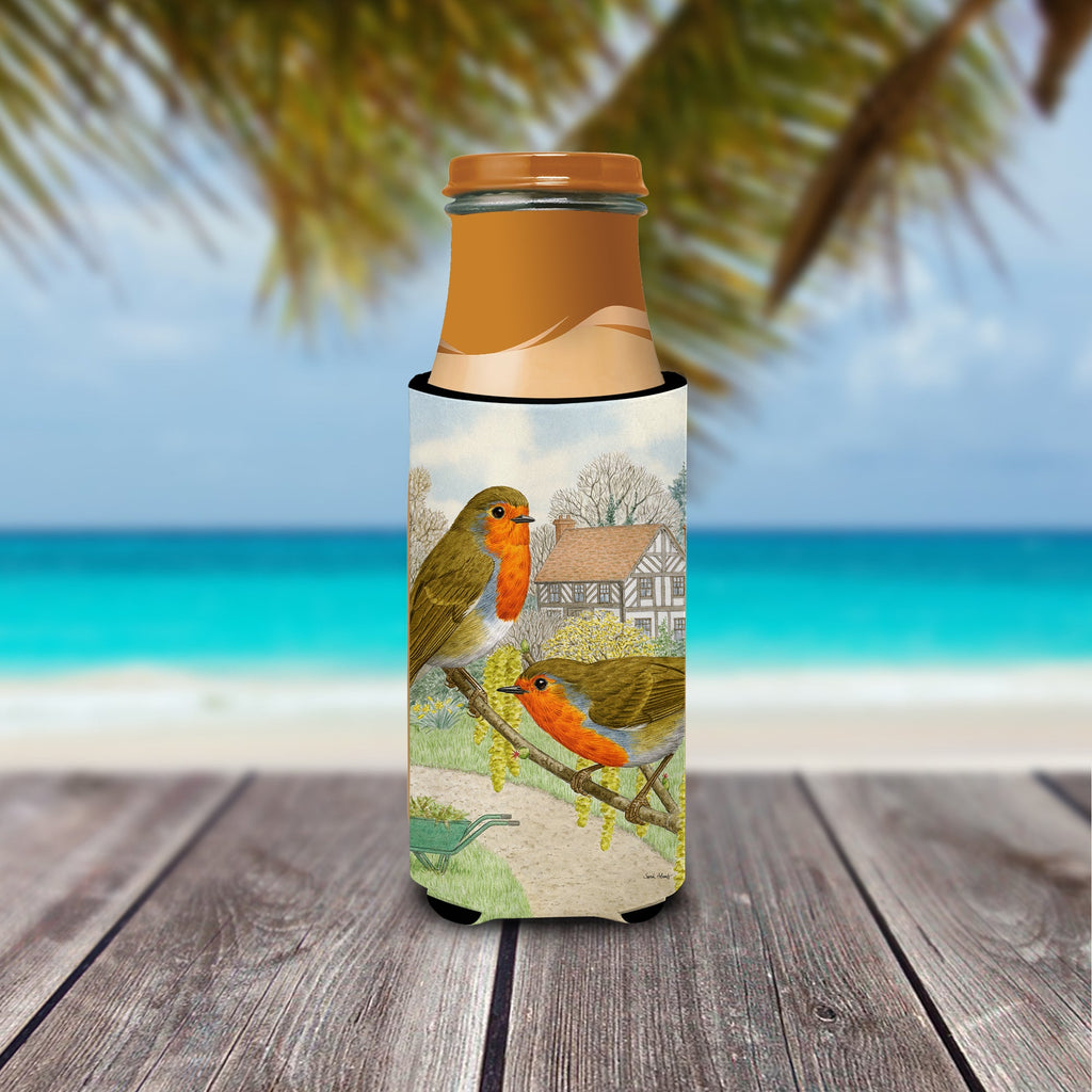 European Robins Slim Can Hugger , Insulated Foam Hugger for 12 oz Slim Cans, Beer Bottles & Water Bottles, Printed in USA