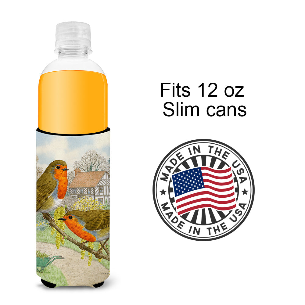 European Robins Slim Can Hugger , Insulated Foam Hugger for 12 oz Slim Cans, Beer Bottles & Water Bottles, Printed in USA