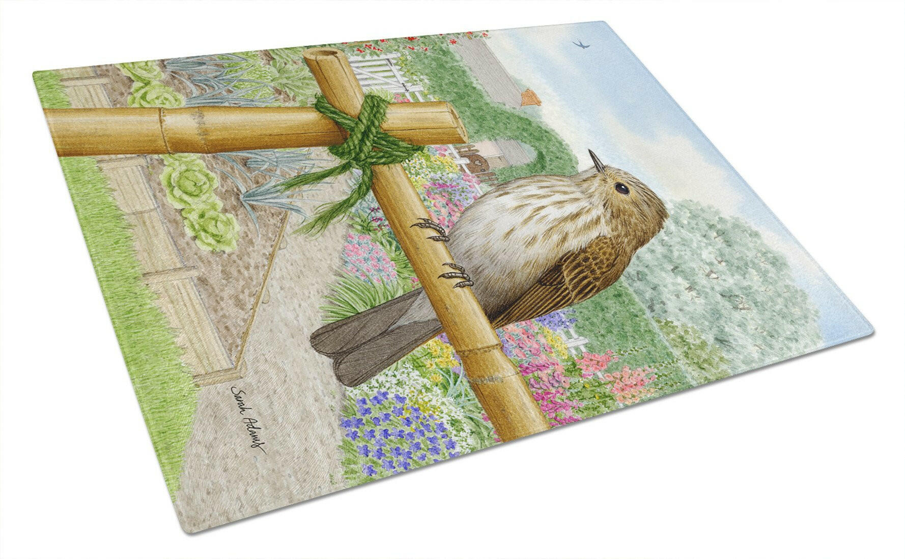 Spotted Flycatcher Cutting Board Tempered Glass Kitchen Cutting Surface, Heat Resistant Chopping, Non-Slip Feet, Food Prep & Serving