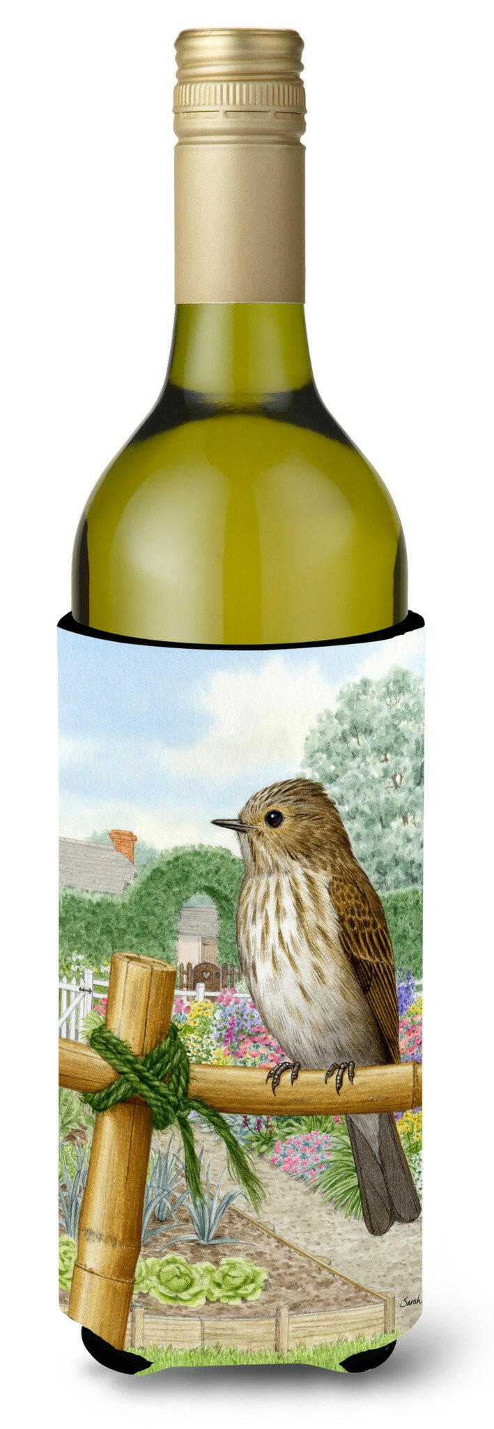 Spotted Flycatcher Wine Bottle Hugger Gift Sleeve for Standard 750 ml Bottles, Insulated Reusable Also Fits Mini Shot & Pint Bottles