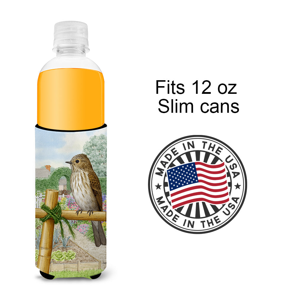 Spotted Flycatcher Slim Can Hugger , Insulated Foam Hugger for 12 oz Slim Cans, Beer Bottles & Water Bottles, Printed in USA