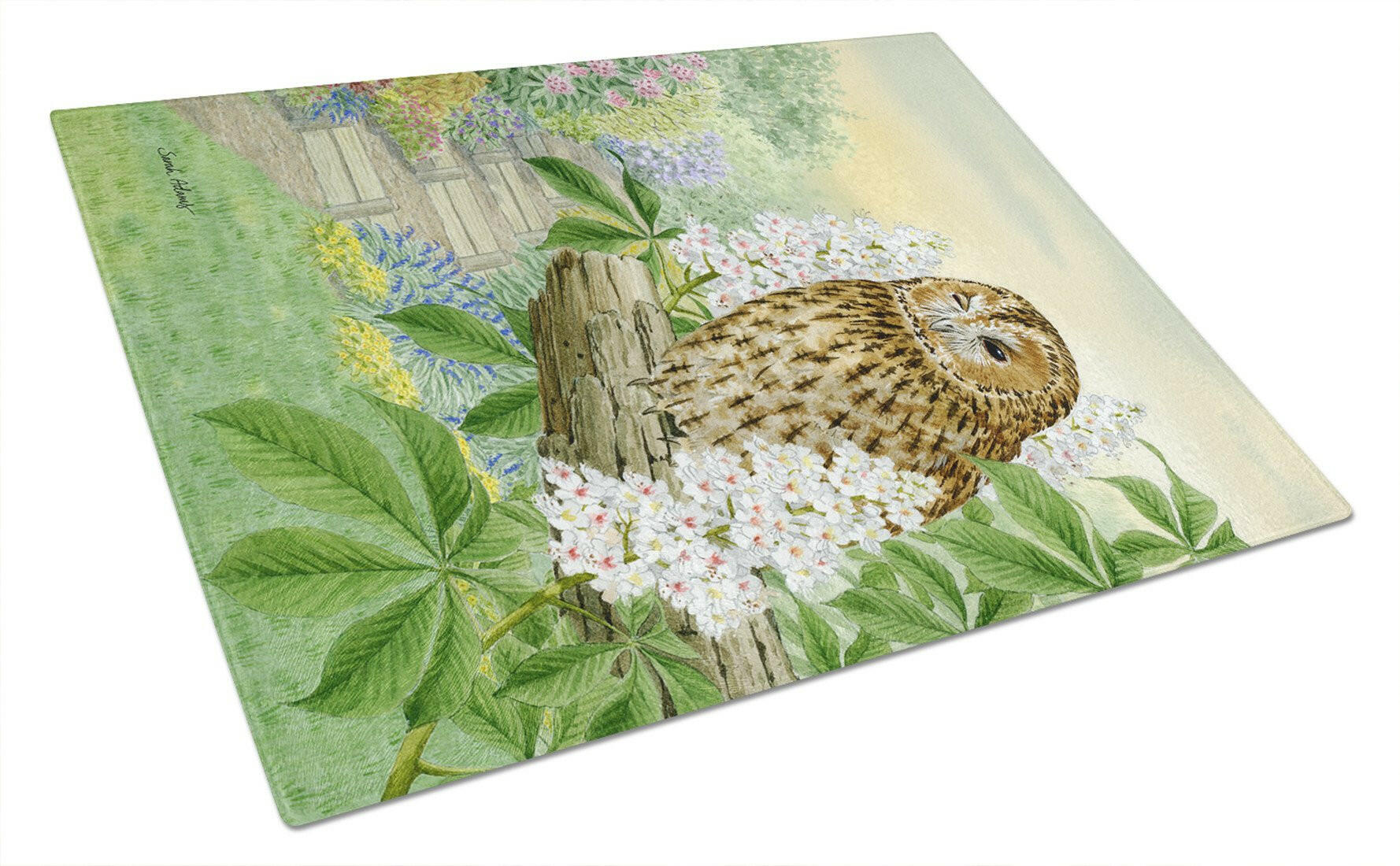 Tawny Owl Cutting Board Tempered Glass Kitchen Cutting Surface, Heat Resistant Chopping, Non-Slip Feet, Food Prep & Serving