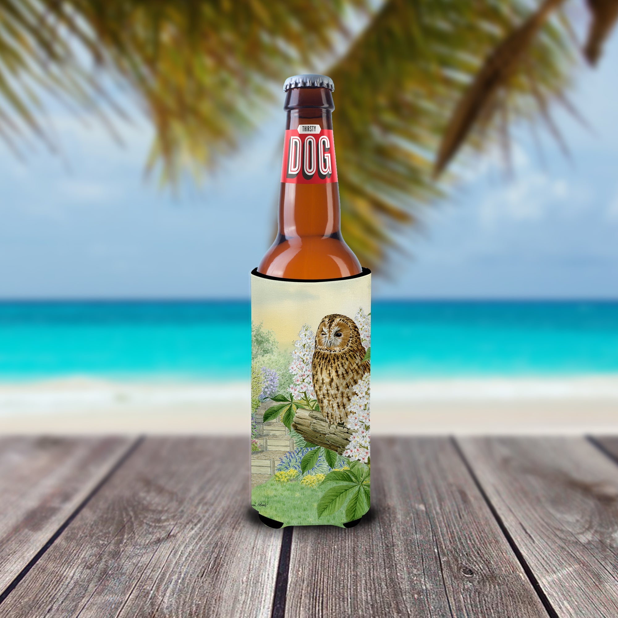 Tawny Owl Slim Can Hugger , Insulated Foam Hugger for 12 oz Slim Cans, Beer Bottles & Water Bottles, Printed in USA